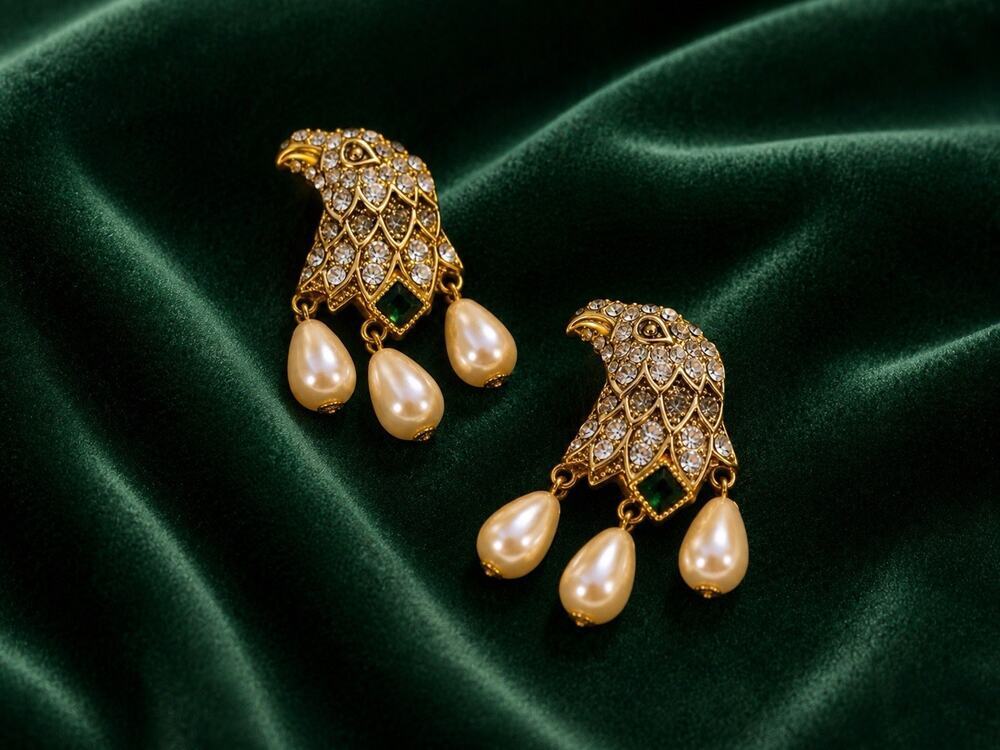 Antique Bird Crystal Eagle Earrings Museum Animal VTG Court Palace Renaissance